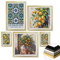 WANDBILDER 5er Set - 50x50 cm & 20x30 cm & 40x60 cm Goldrahmen - Zitronenlimonade blaue Tür - Goldfarben, Kunststoff (40/60cm) - ArtPrintCave
