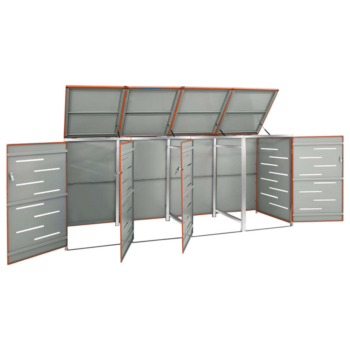 4ER Mülltonnenbox JAGU Edelstahl | Orange | 115,5x276,5x77,5cm | Für 4 Tonnen 240L - Orange, Metall (276.5/115.5/77.5cm) - DELUKE