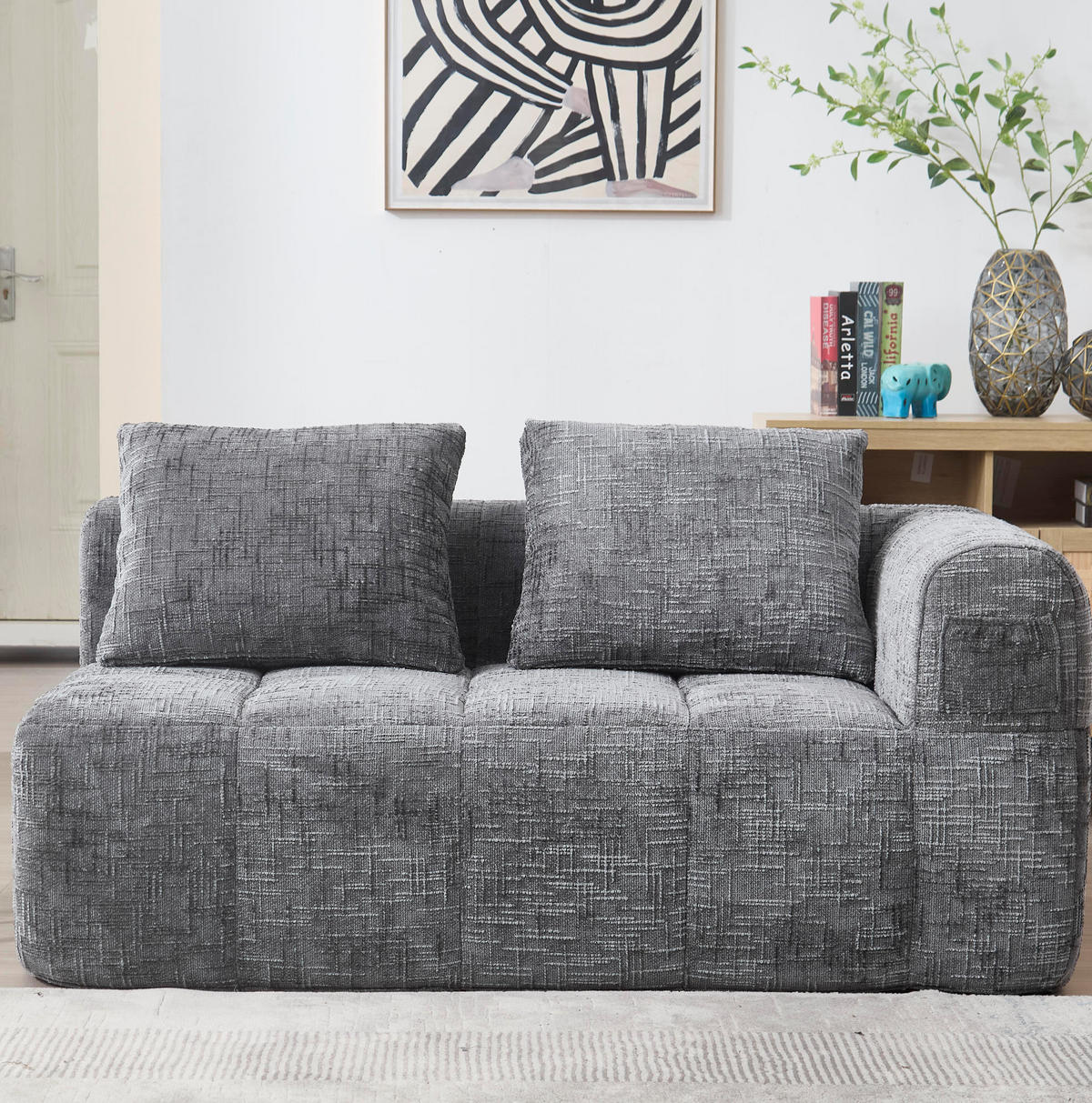 SOFA mit Seitentaschen 158x90x60 cm Chenille Gray - Grau, Kunststoff (158/60/90cm) - Meubliv