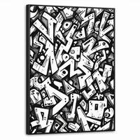 LEINWAND Bilder mit Rahmen - Formen - Buchstaben - Graffiti - Schwarz - 50x70 - Schwarz, Textil (50/70cm) - MuchoWow