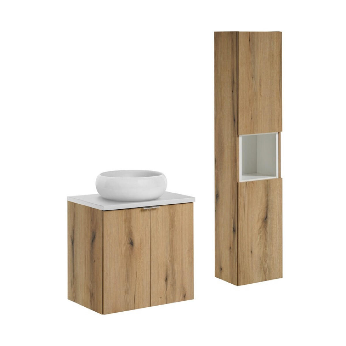 Milaros Markt Badmöbel-Set Eiche Wotan, Weiß 60x57x40 cm