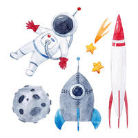 WANDAUFKLEBER 130x219cm - Astronautenrakete Weltraum - Multicolor, Kunststoff (130/219/0.1cm) - Wallfluent