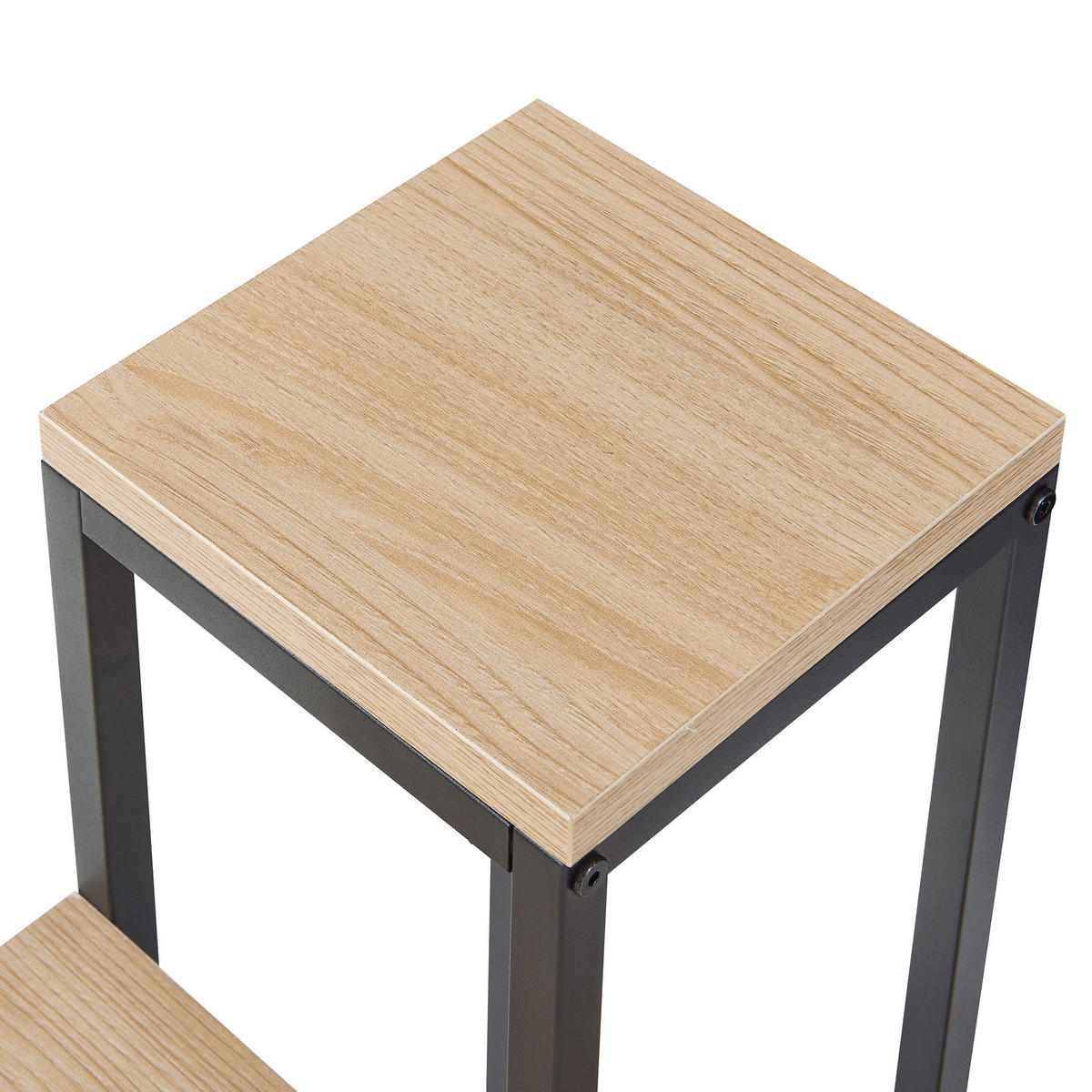 KVĚTINOVÝ SCHODÍK Ameland - černá/barva dubu, kov/kompozitní dřevo (34/34/67cm) - [en.casa]