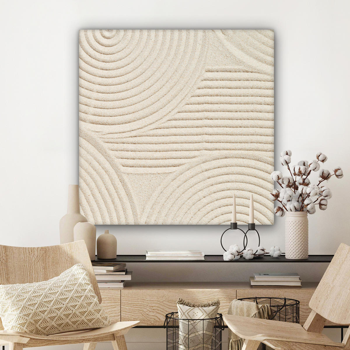 LEINWANDBILD Muster - Abstrakt - Weiß Deko Groß 90x90 cm - Beige, Textil (90/90cm) - MuchoWow