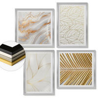 WANDBILDER 4er Set - 50x50 cm & 40x60 cm Silberner Rahmen - Blattmuster Marmor abstrakt - Silberfarben, Kunststoff (50/50cm) - ArtPrintCave