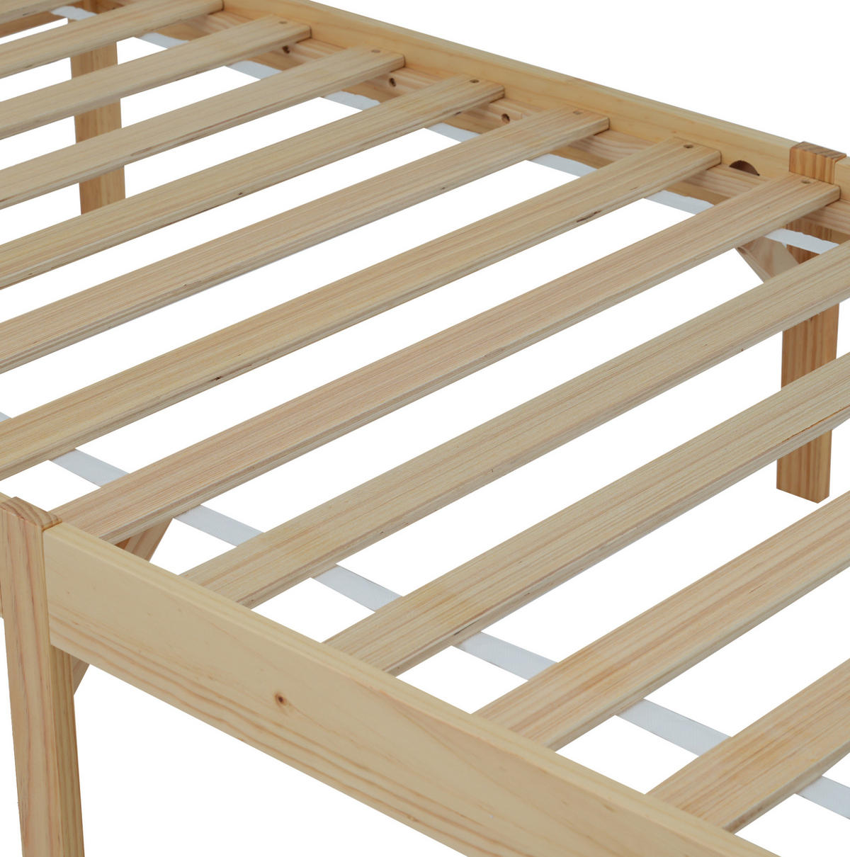 EINZELBETT 90/200 cm mit 15 Latten, Mittelfuß und Kiefernholzrahmen aus MDF, Weiß/Natur - Naturfarben, Holz (140/200cm) - Redom