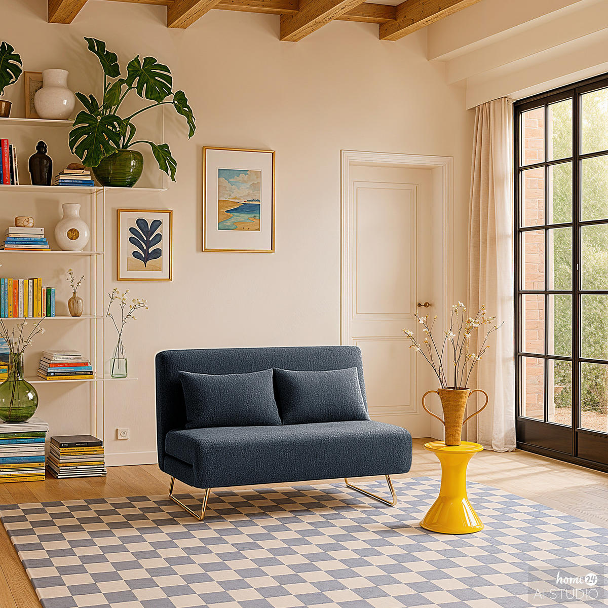 SCHLAFSOFA - Chromfarben/Blau, Textil/Metall (130/85/87cm) - home24