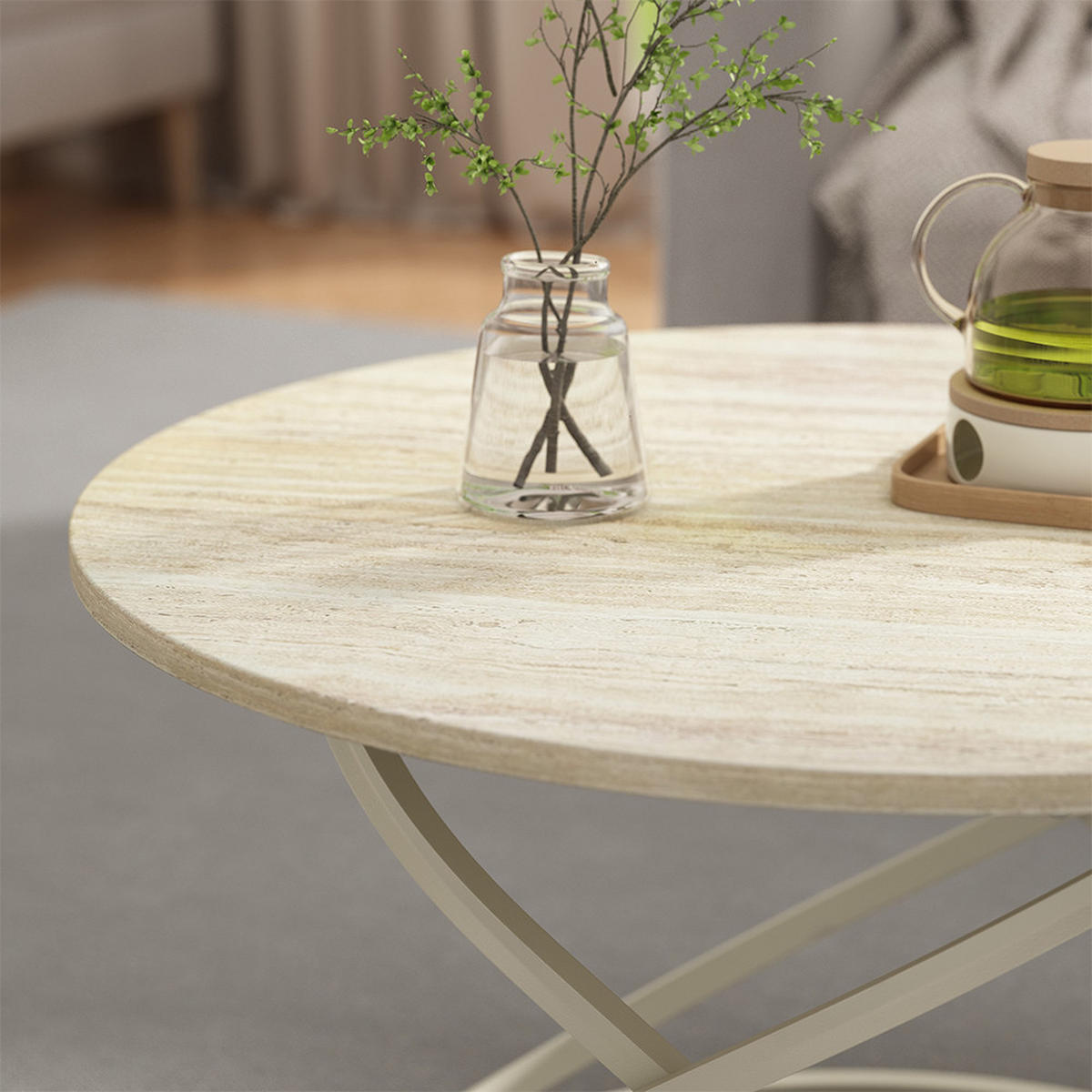 COUCHTISCH Calgary, Travertin/Cashmere, 79.5 x 79.5 cm - Kaschmir/Braun, Holzwerkstoff (79.5/79.5/46cm) - Vicco