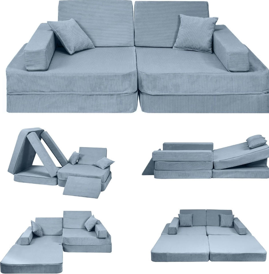 KINDERSOFA Cordsamt Türkis - Blau, Textil (160/24/80cm) - AngeLove