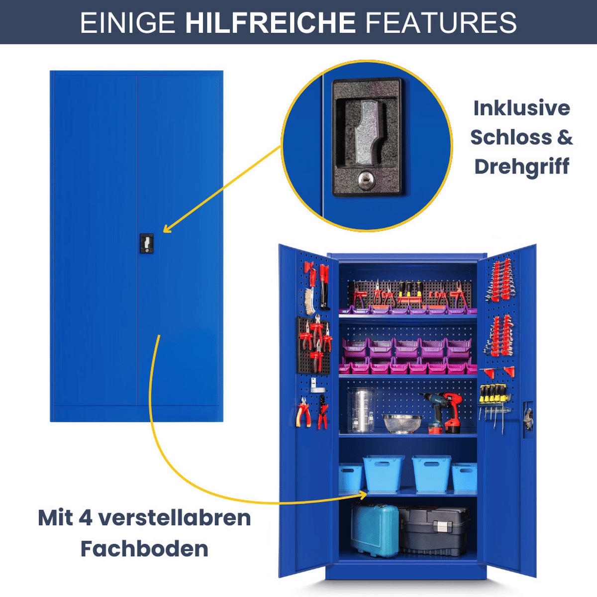 WERKZEUGSCHRANK mit Lochwand KESU 185x92x50cm Blau - Blau, Metall (92/185/50cm) - DELUKE