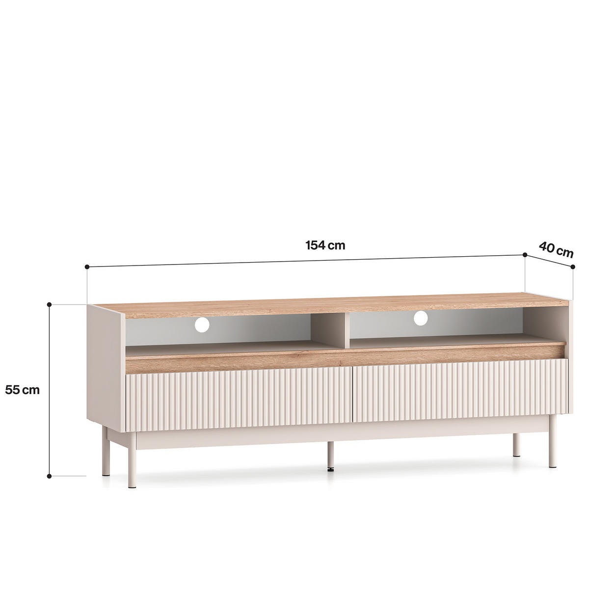 TV-LOWBOARD NALIA, Creme/Eiche - Eichefarben/Creme, Holzwerkstoff/Metall (154/55/40cm) - KONSIMO®