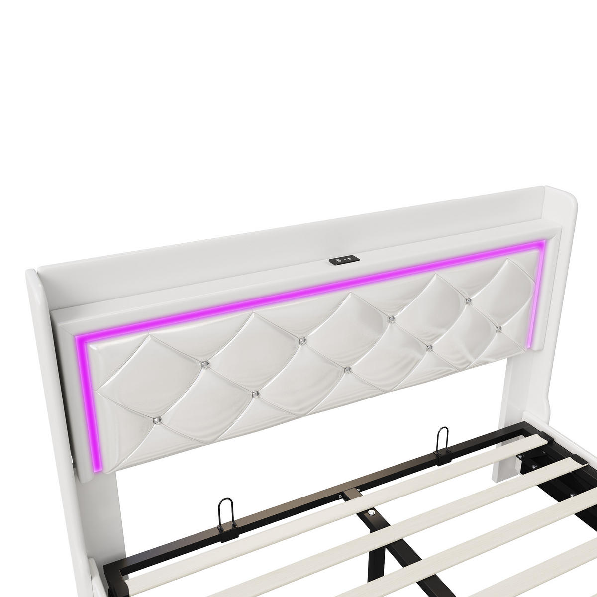 POLSTERBETT 140x200 cm, Weiß, LED-Beleuchtung und USB - Weiß, Textil/Metall (140/200cm)