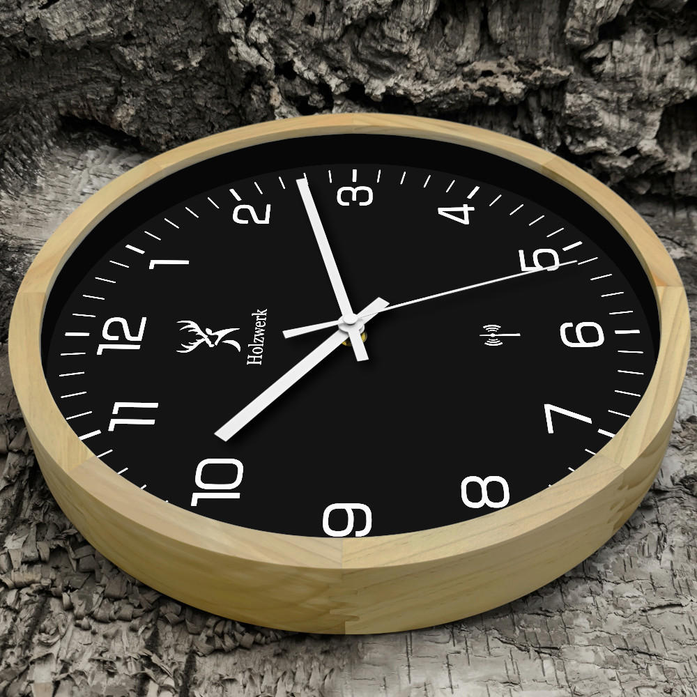 WANDUHR Holz Designer HILDBURG (FUNK) Loft Wand Uhr, beige, schwarz - Beige/Schwarz, Glas/Holz (30/30/4.2cm) - Holzwerk
