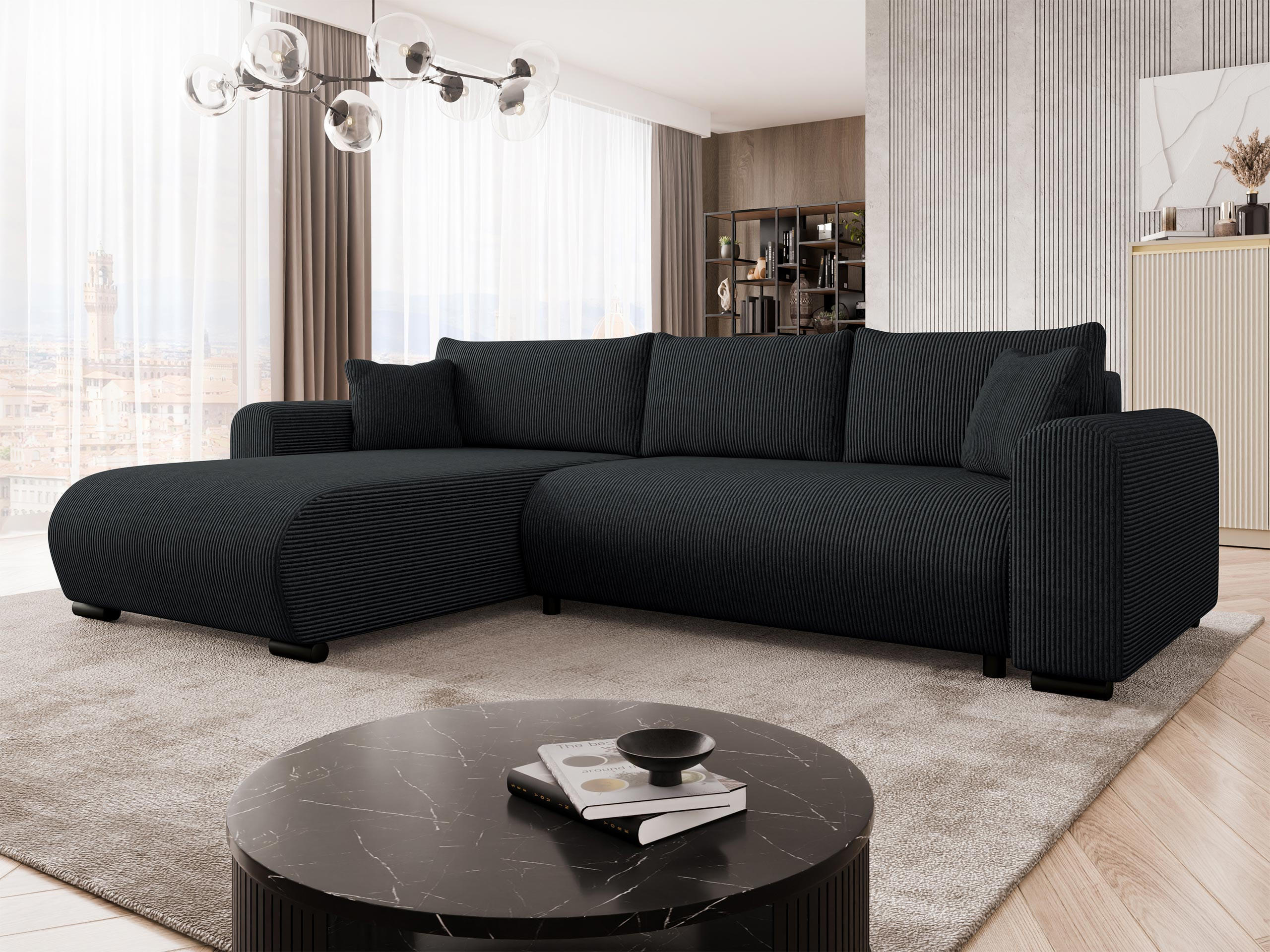 ECKSOFA Merkos Cord - Schwarz, Holz/Textil (285/188cm) - MIRJAN24