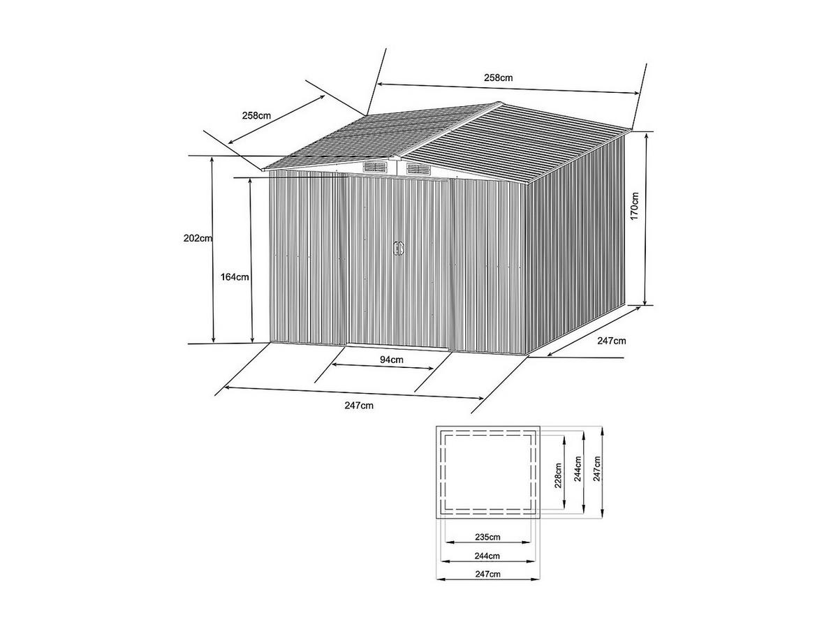 SCHREBERGARTENHAUS - 247 cm x 247 cm - metall - anthrazitgrau Manso - Anthrazit, Metall (247/170/247cm) - Vente-Unique