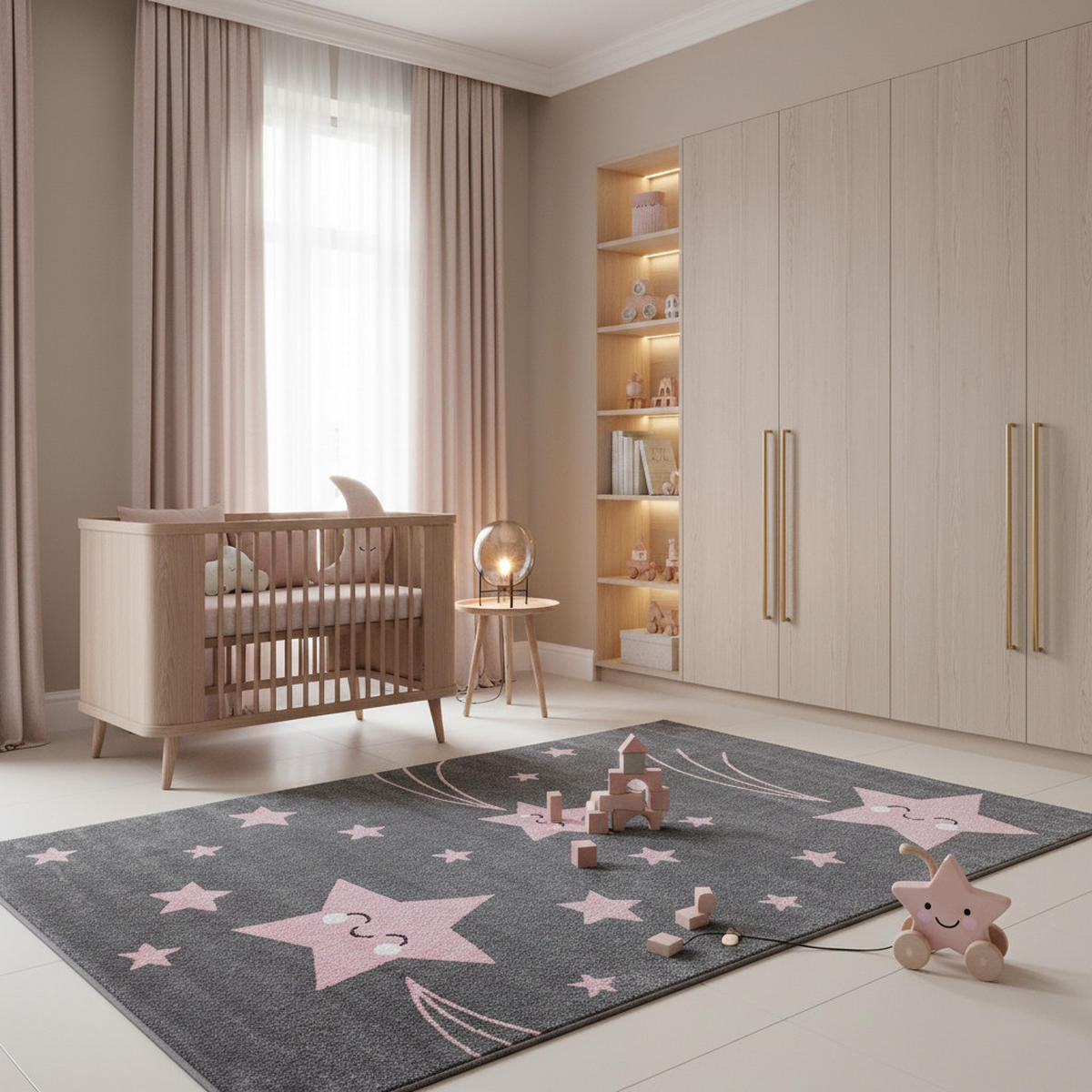 SPIELTEPPICH Sterne Kindgerecht Waschbar Kinderzimmer Schadstoffgeprüft Pink 200x290 cm Flur – TASNA - Rosa, Textil (200/290cm) - KADIMA DESIGN