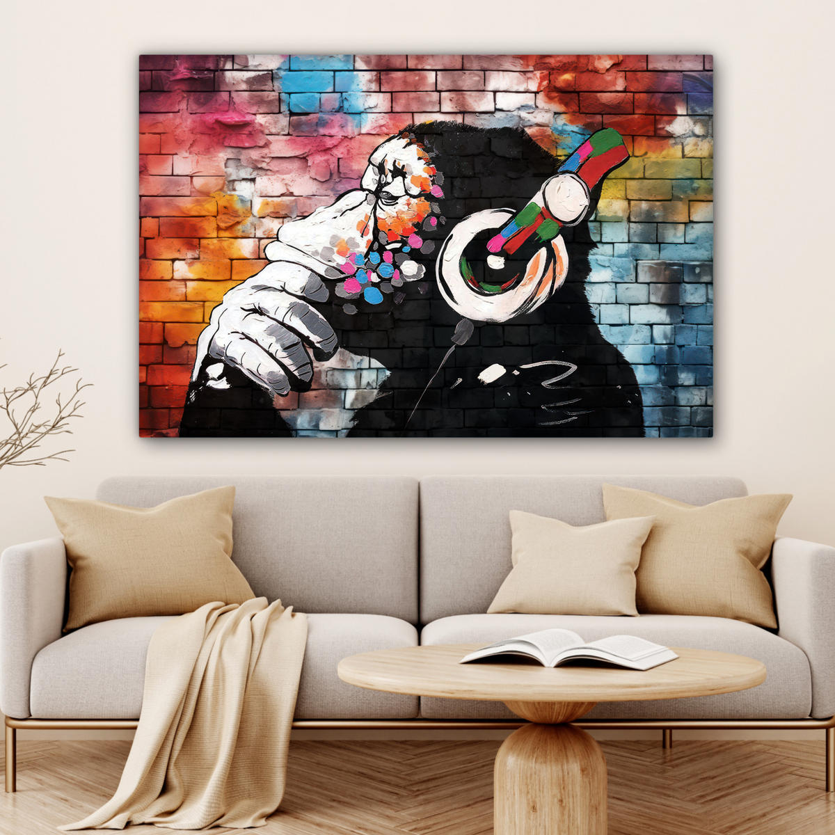 LEINWANDBILD Affe - Graffiti - Musik XXL 150x100 cm - Multicolor, Textil (150/100cm) - MuchoWow