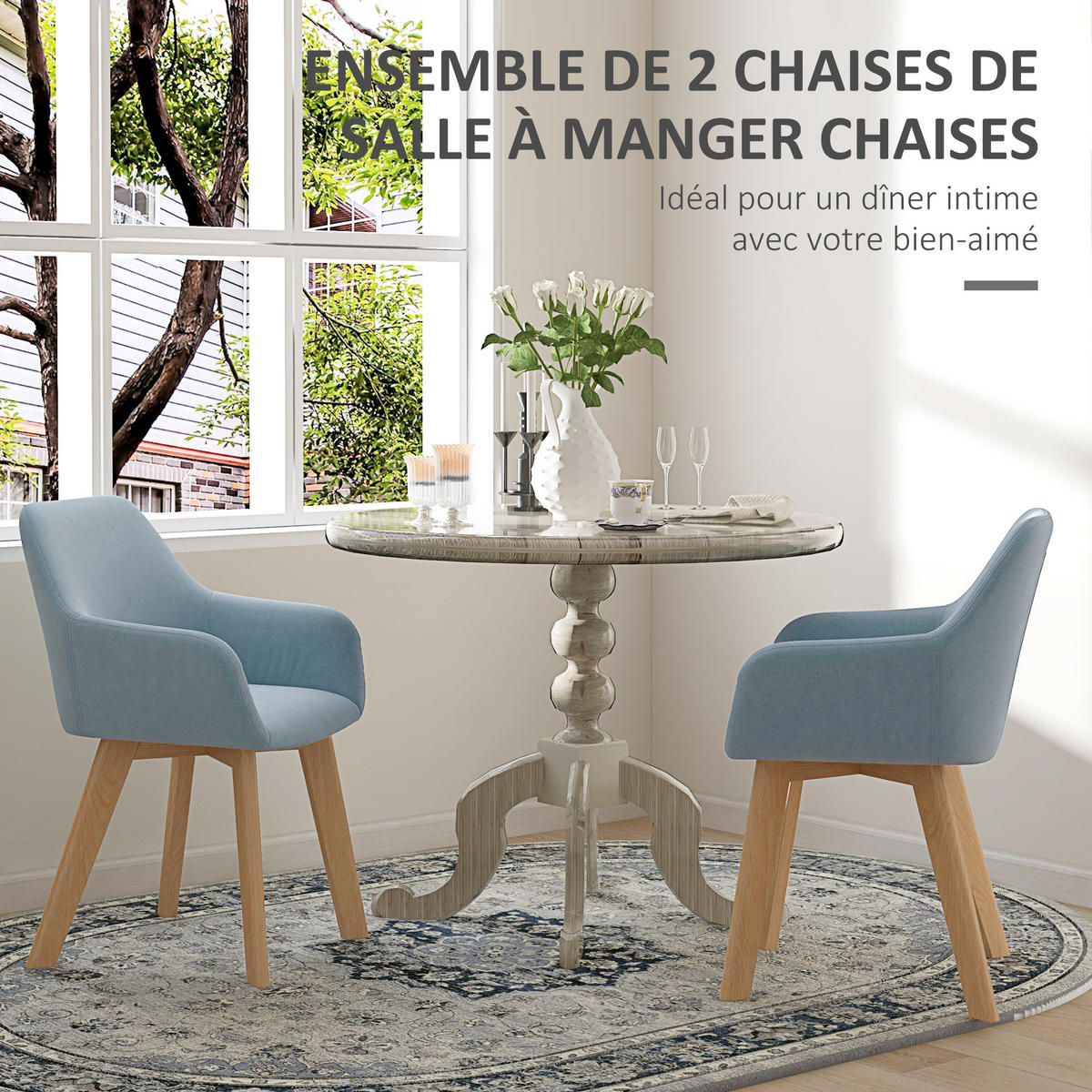 ESSZIMMERSTÜHLE 2er-Set DE-13333 Veloursbezug & Holzfüße Blau - Blau, Holz (57/80/54cm) - ComfortXL