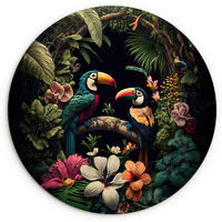 WANDBILD Vogel - Blumen - Pflanzen - Dschungel - Schwarz - Tukan 30x30 cm - Smaragdgrün, Kunststoff (30/30cm) - MuchoWow
