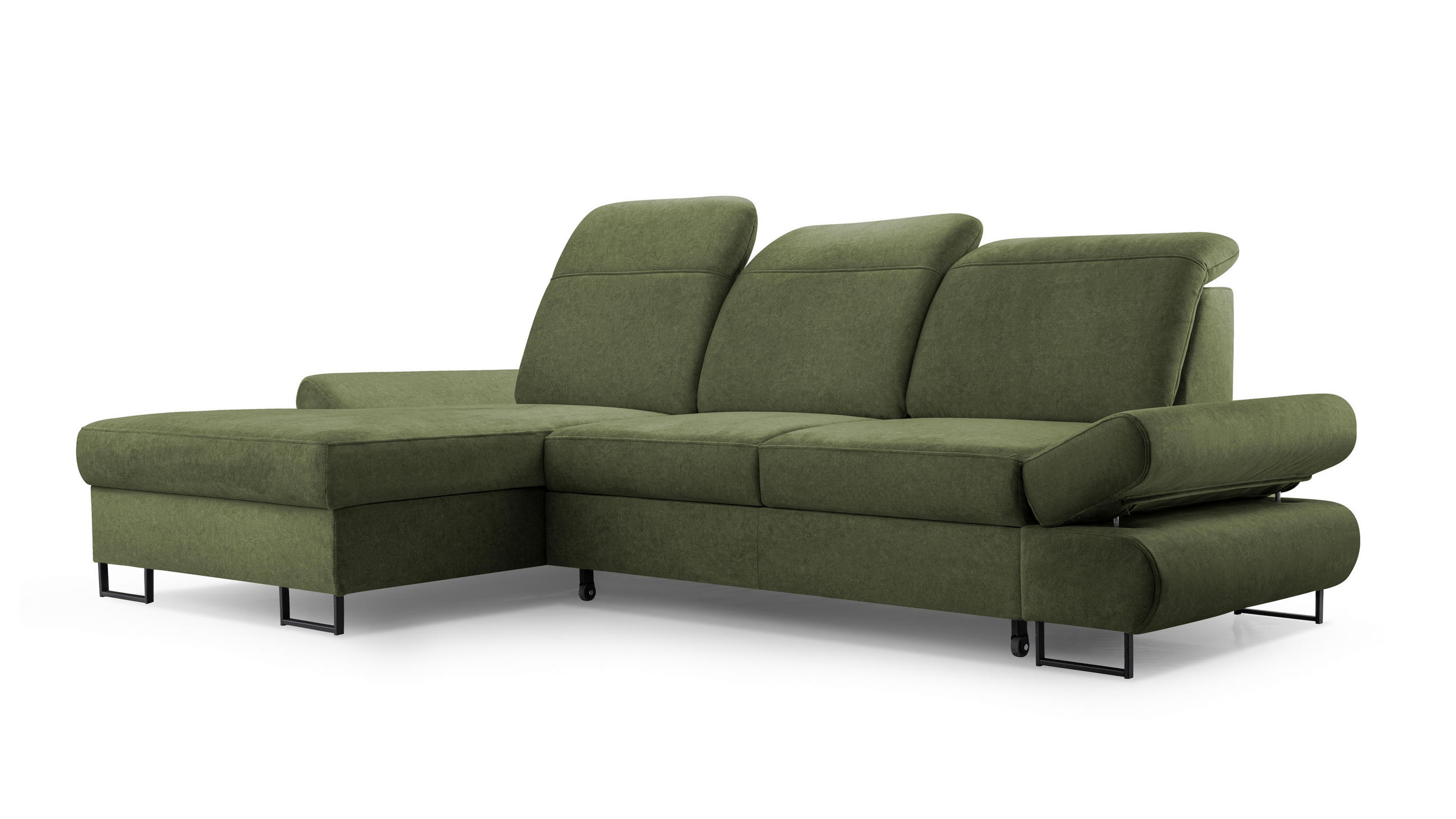 ECKSOFA NANO Grün Velours-Stoff mit Schlaffunktion - Grün, Holz (265/156cm) - MASSENO