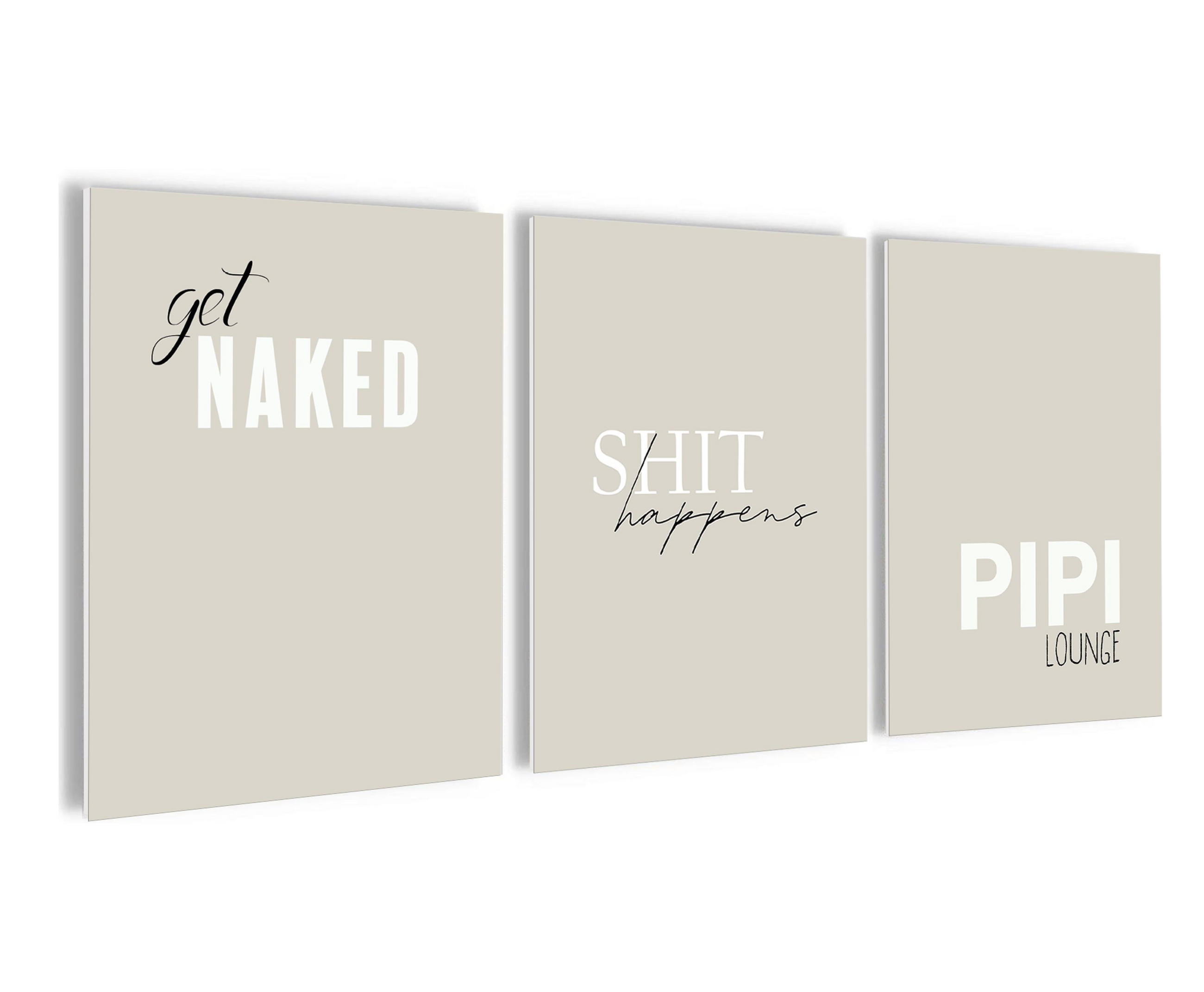 BILDERSET 3er-Set 30x40 cm Sprüche Badezimmer beige - Beige, Kunststoff (30/40cm) - artissimo