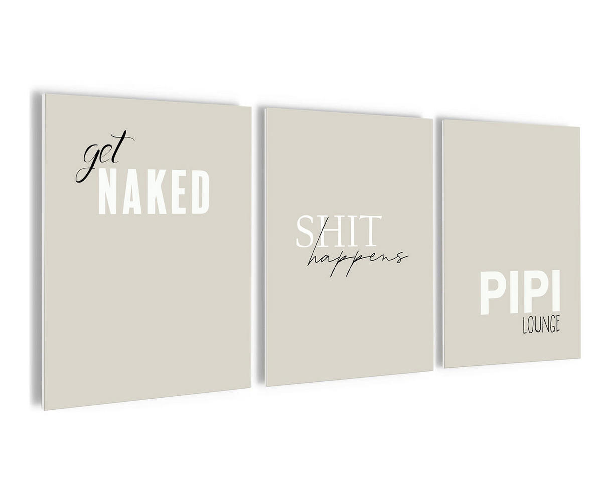 BILDERSET 3er-Set 30x40 cm Sprüche Badezimmer beige - Beige, Kunststoff (30/40cm) - artissimo