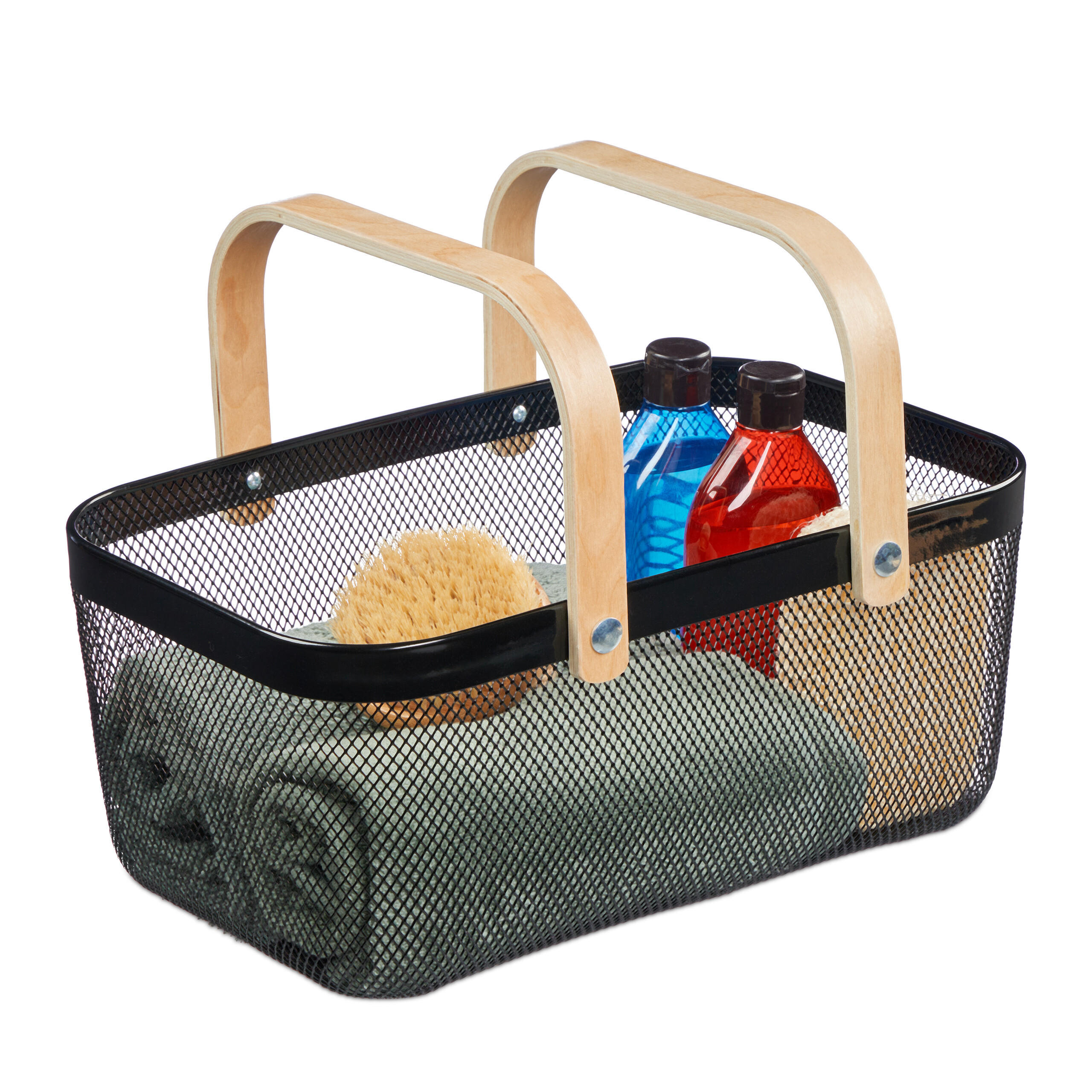 DRAHTKORB - Schwarz, Holz/Metall (43/17.5/27cm) - Relaxdays