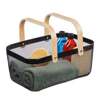 DRAHTKORB - Schwarz, Holz/Metall (43/17.5/27cm) - Relaxdays