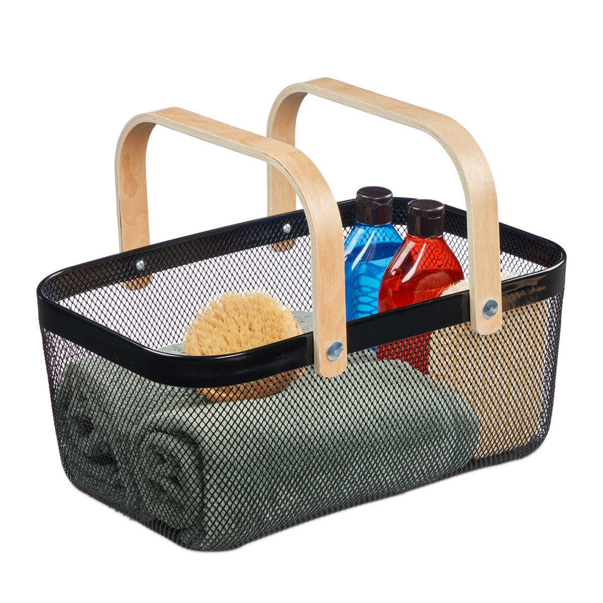 DRAHTKORB - Schwarz, Holz/Metall (43/17.5/27cm) - Relaxdays