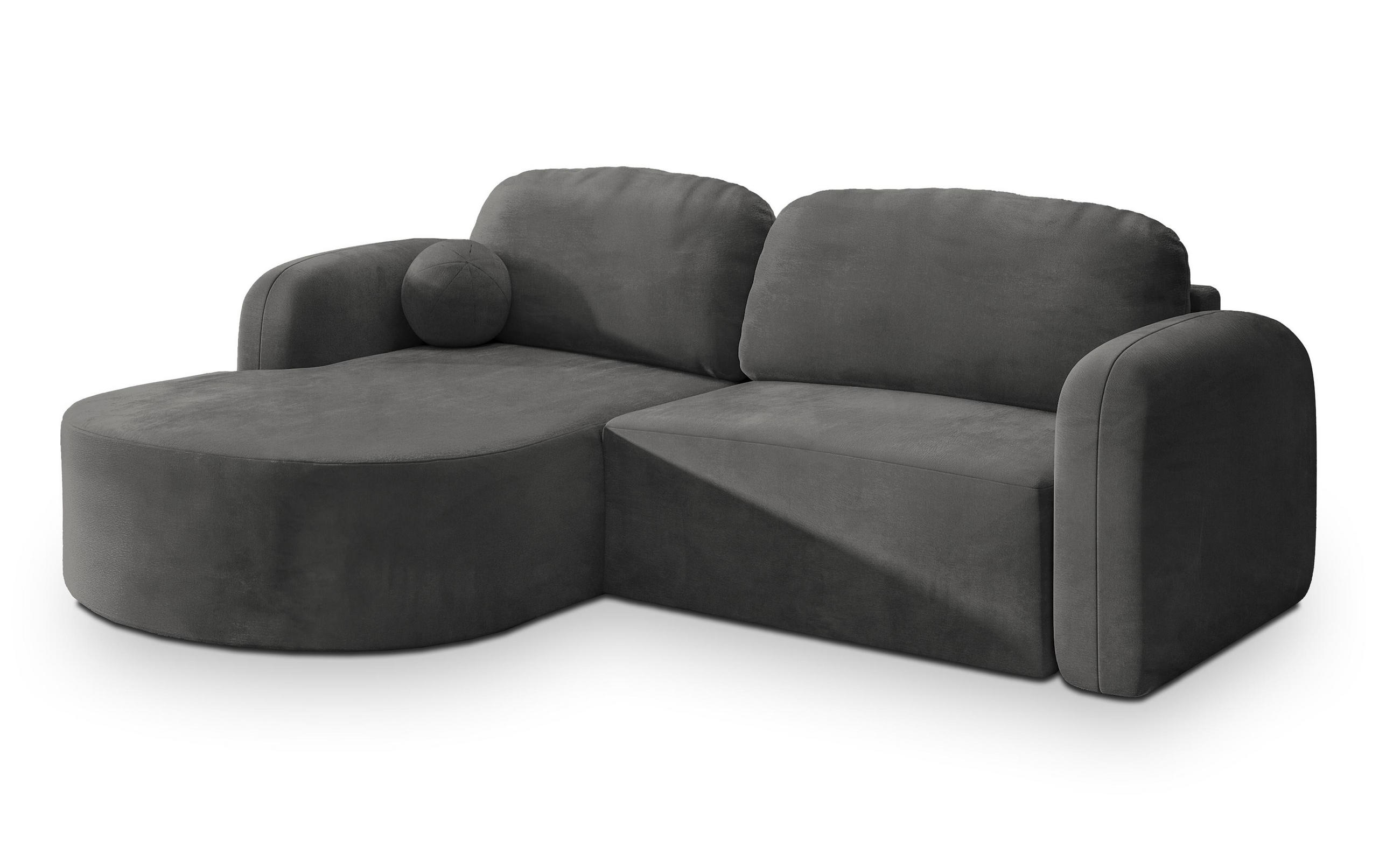 ECKSOFA AMILIA M L-S Grau Velours-Stoff mit Schlaffunktion - Grau, Holz (263/174cm) - MASSENO