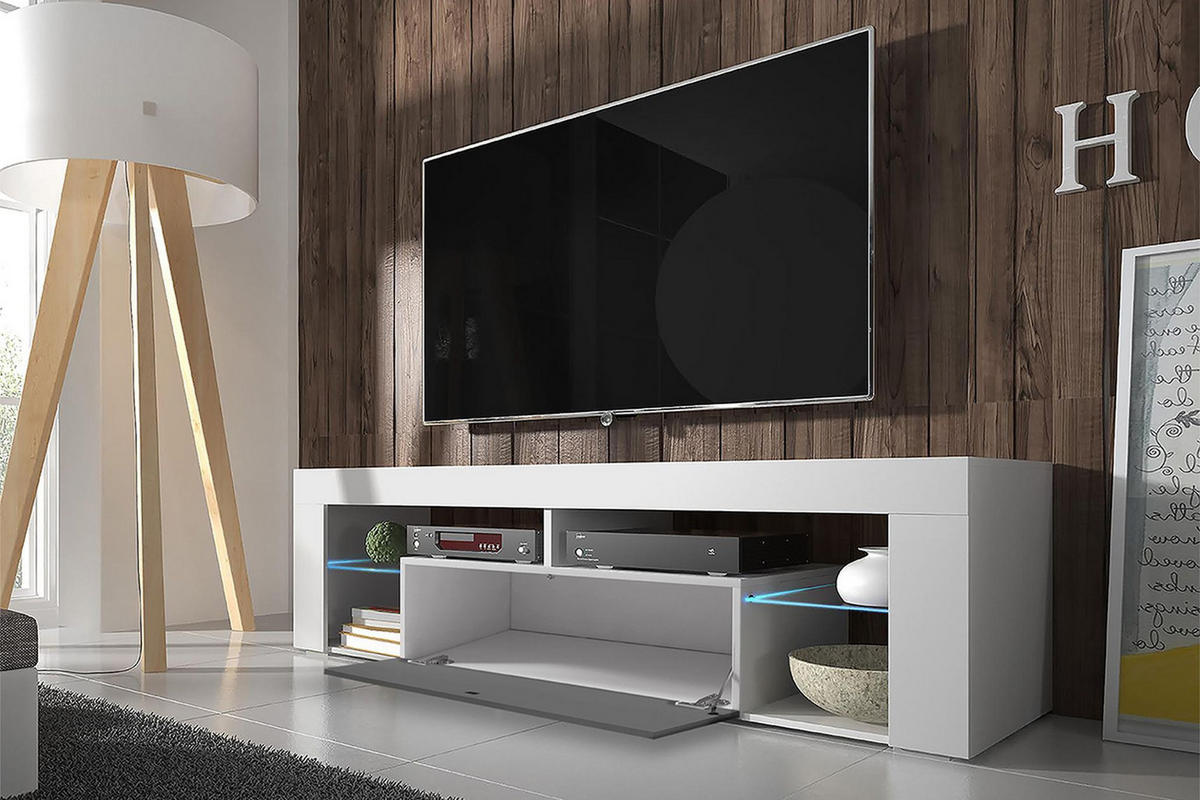 TV-LOWBOARD Bianko Weiß Matt/Grau Hochglanz mit LED, 140 cm - Weiß/Grau, Holzwerkstoff (140/50.5/35cm) - Selsey
