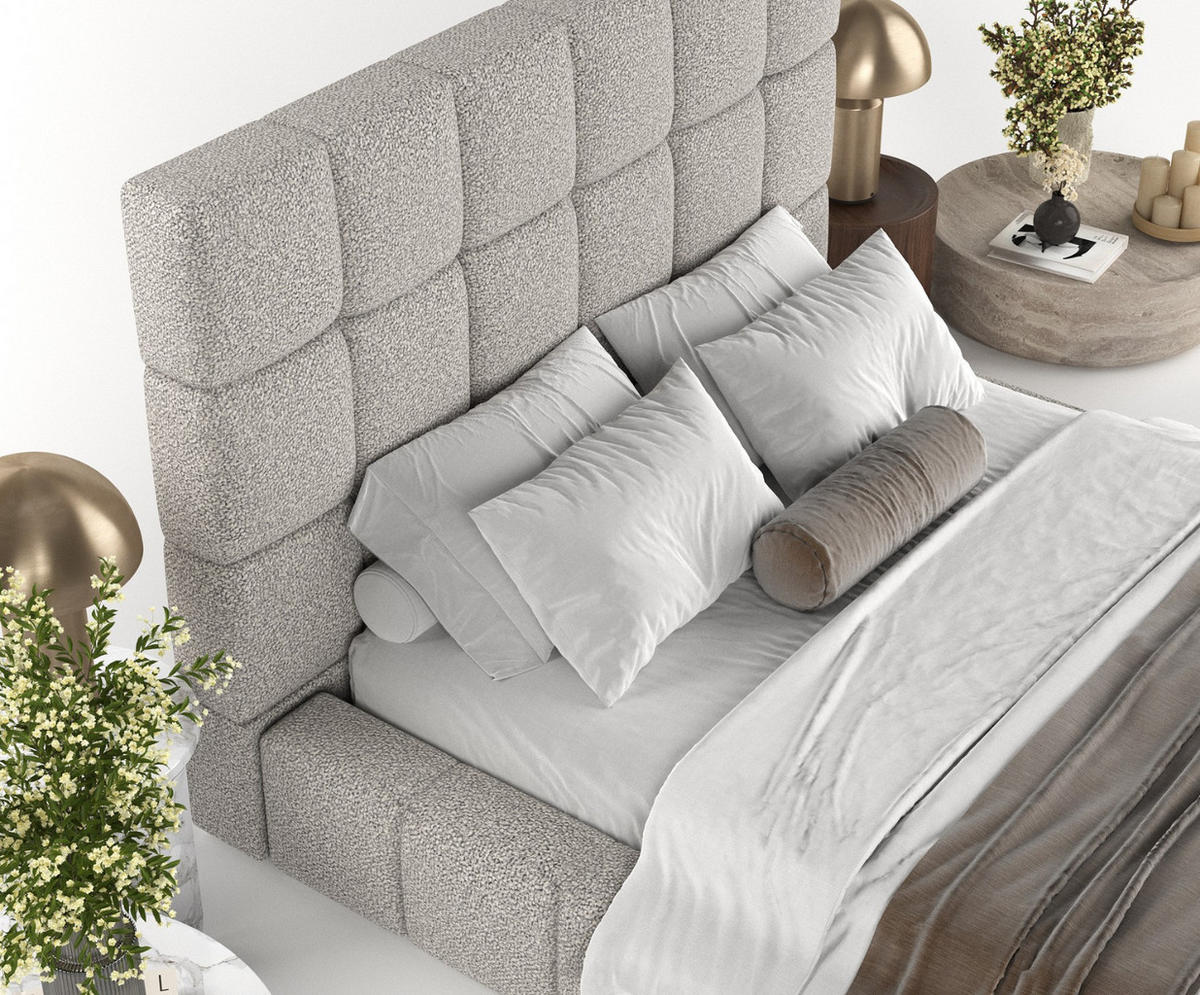 POLSTERBETT Skiathos mit Stauraum 180/200 cm Grau im Bubble Stoff - Schwarz/Naturfarben, Holz/Holzwerkstoff (180/200cm) - AltaBeds