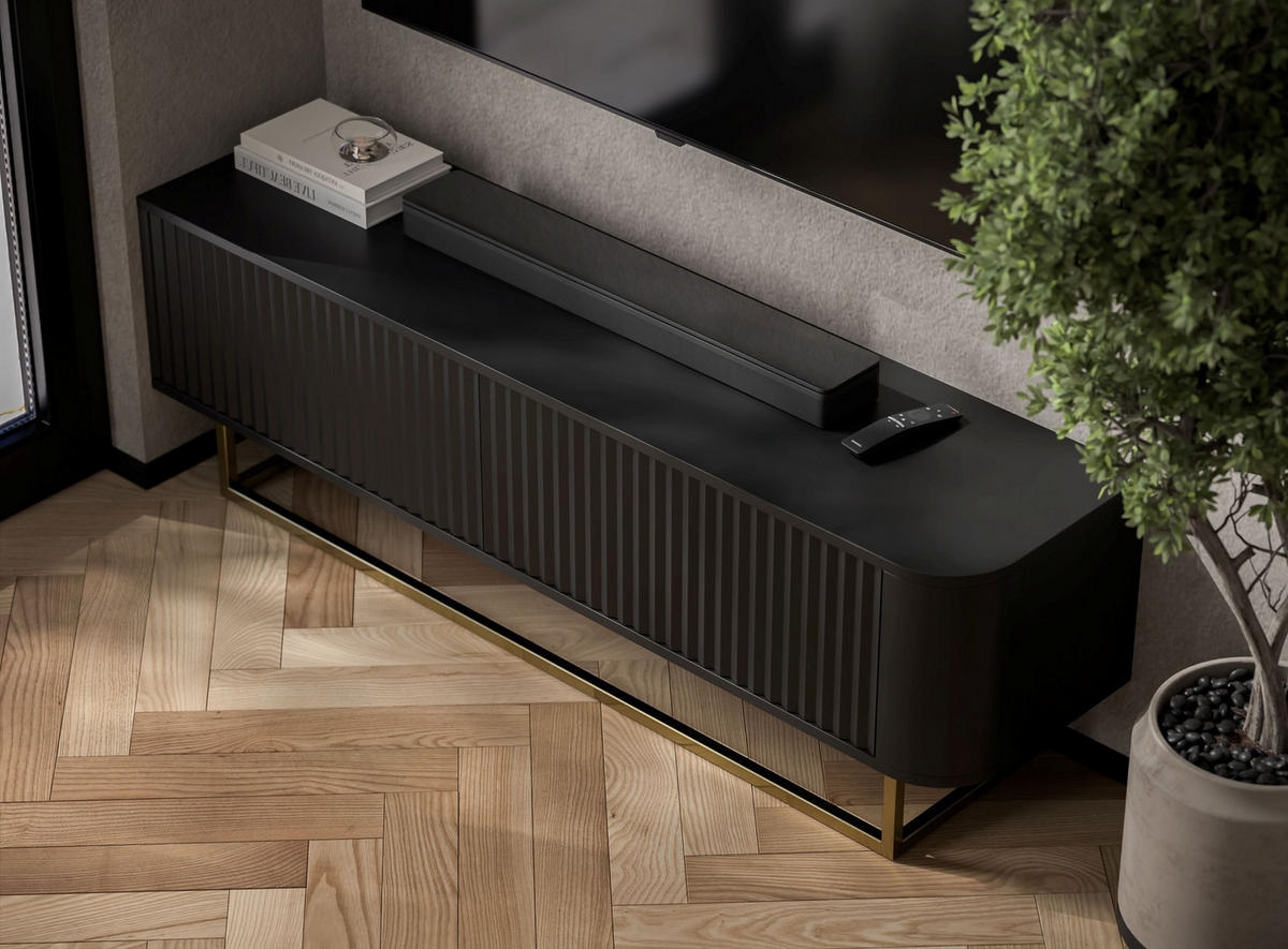 TV STOLÍK Aurora čierny matný 140 cm s kovovým rámom - čierna, kov/kompozitné drevo (140/44/35cm) - Meble Lindner