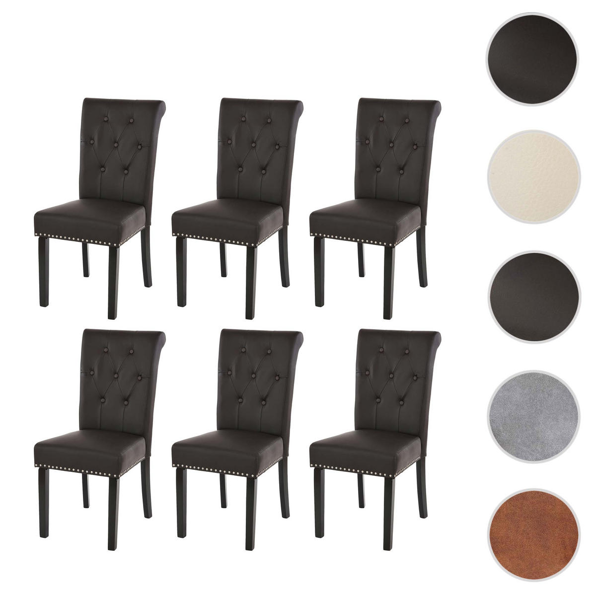 ESSZIMMERSTUHL 6er-Set gepolstert 98x47x62cm Sitzhöhe 42cm Nieten Stoff/Textil helle Beine Hellgrau - Hellgrau, Textil (47/98/62cm) - CHEFGASTRO