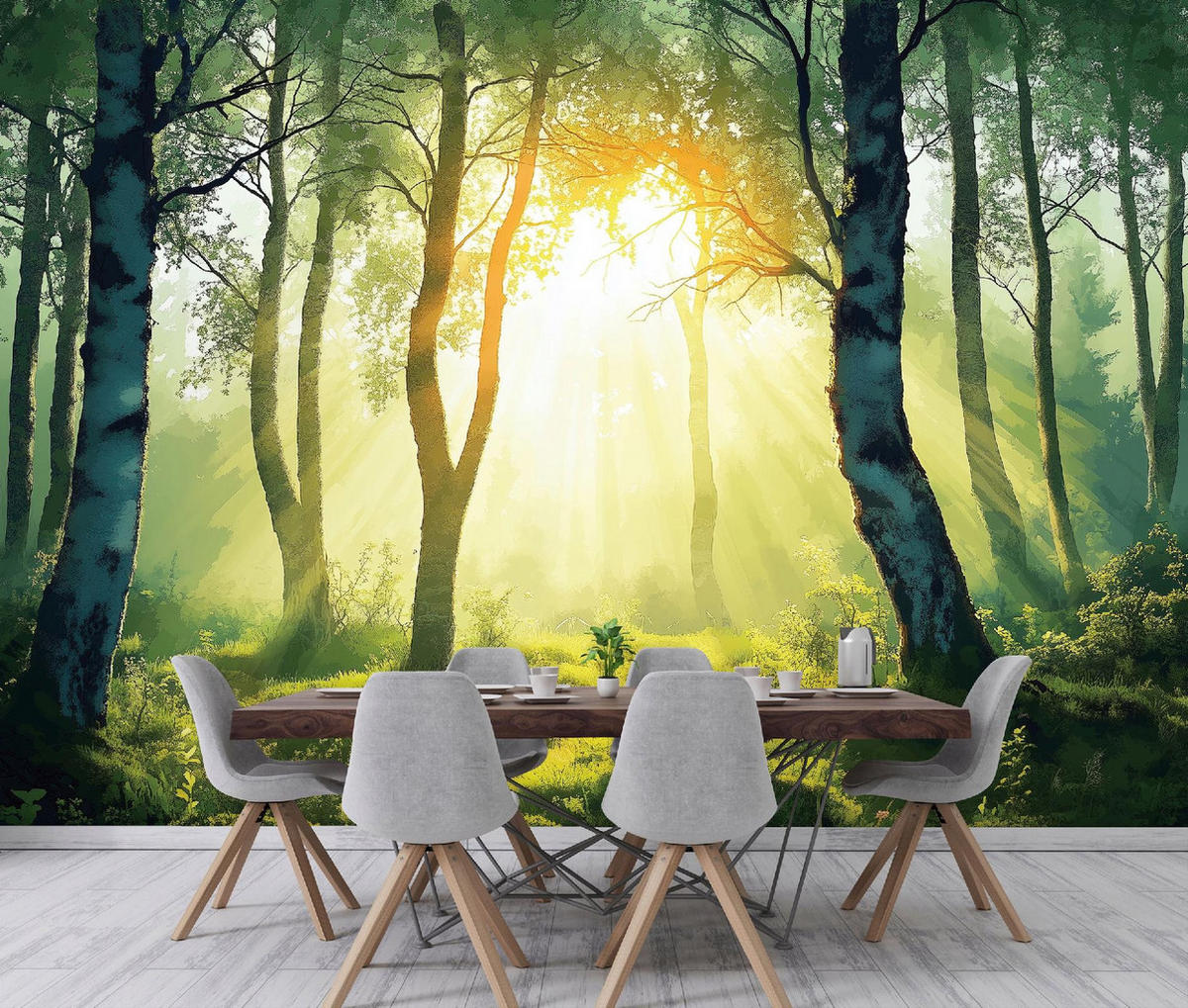 FOTOTAPETE 3D Effekt Wald Natur Wohnzimmer 350x250 - Multicolor, Papier (350/250cm) - Wallarena