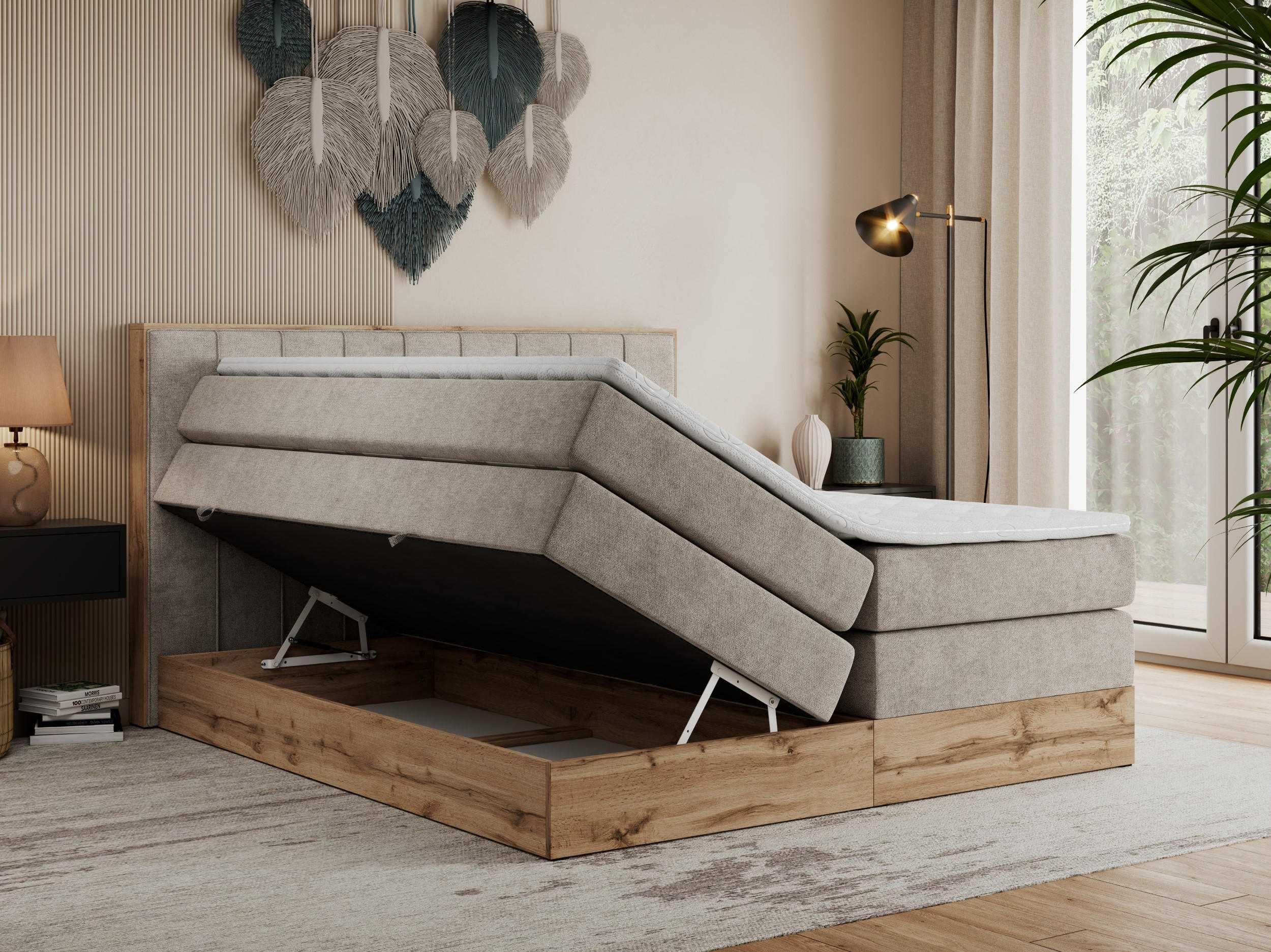 Thumbnail - MKS Boxspringbett, Beige, Textil, 2-Sitzer, H3, Rechteckig, 180x200 cm, Schlafzimmer, Betten, Boxspringbetten