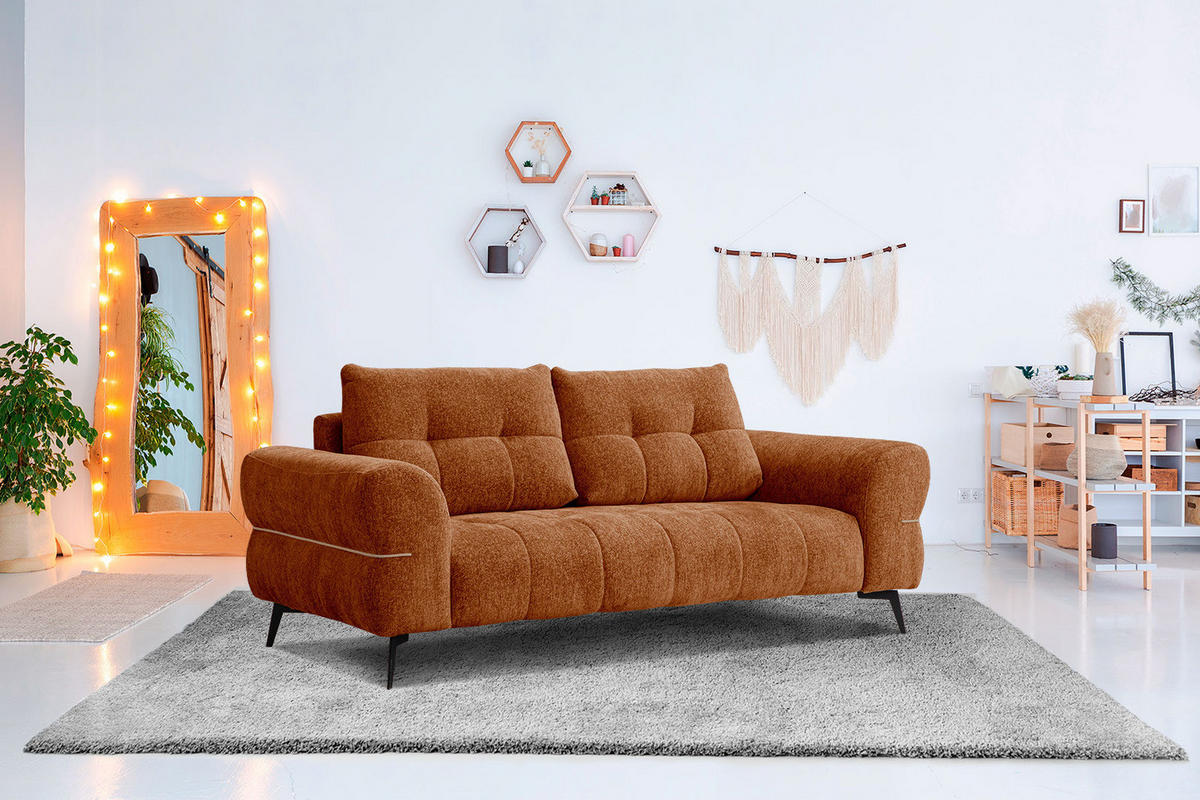 SOFA SALVINI 3-Sitzer, dunkelorange - Dunkelorange/Schwarz, Holzwerkstoff/Textil (176/88/99cm) - Courtois Laville
