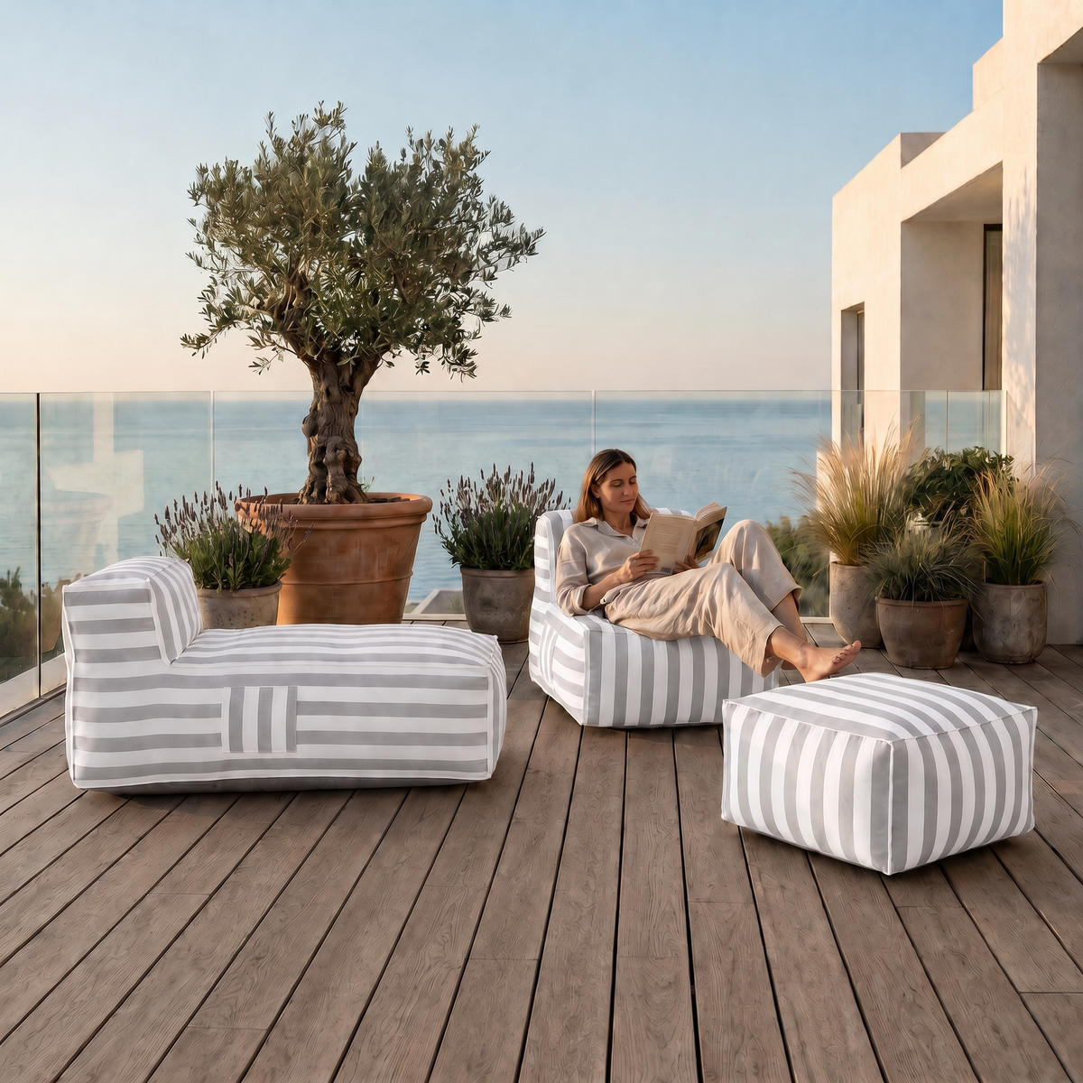 GARTENLOUNGE-SET SOFT SET 2 Grau - Grau, Textil - Muffo