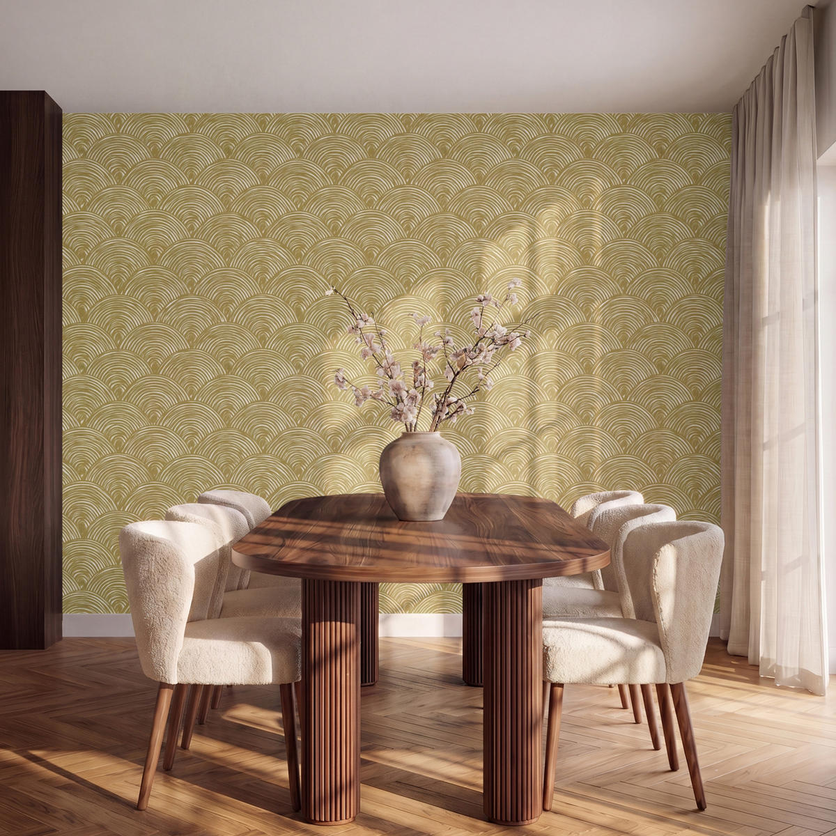 TAPETE - Fächer - Geometrisch - Grün - 280x200 cm - Goldfarben, Papier (280/200cm) - OnlyWow