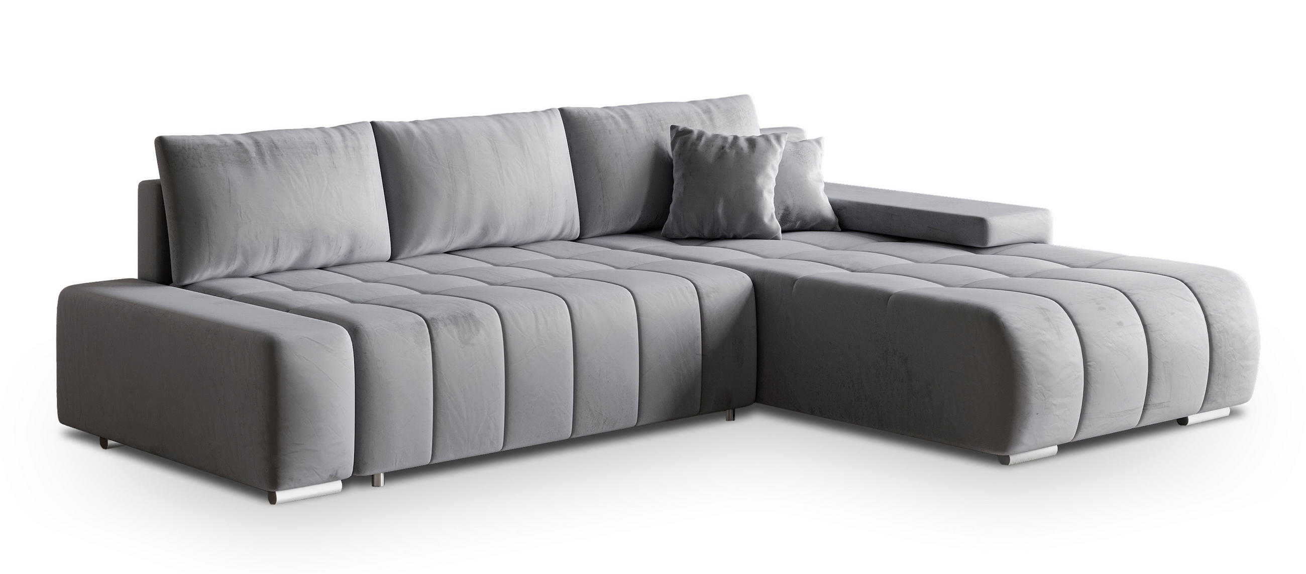 ECKSOFA ALESE R-S Hellgrau Velours-Stoff mit Schlaffunktion - Hellgrau, Holz (265/185cm) - MASSENO
