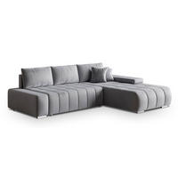 ECKSOFA ALESE R-S Hellgrau Velours-Stoff mit Schlaffunktion - Hellgrau, Holz (265/185cm) - MASSENO