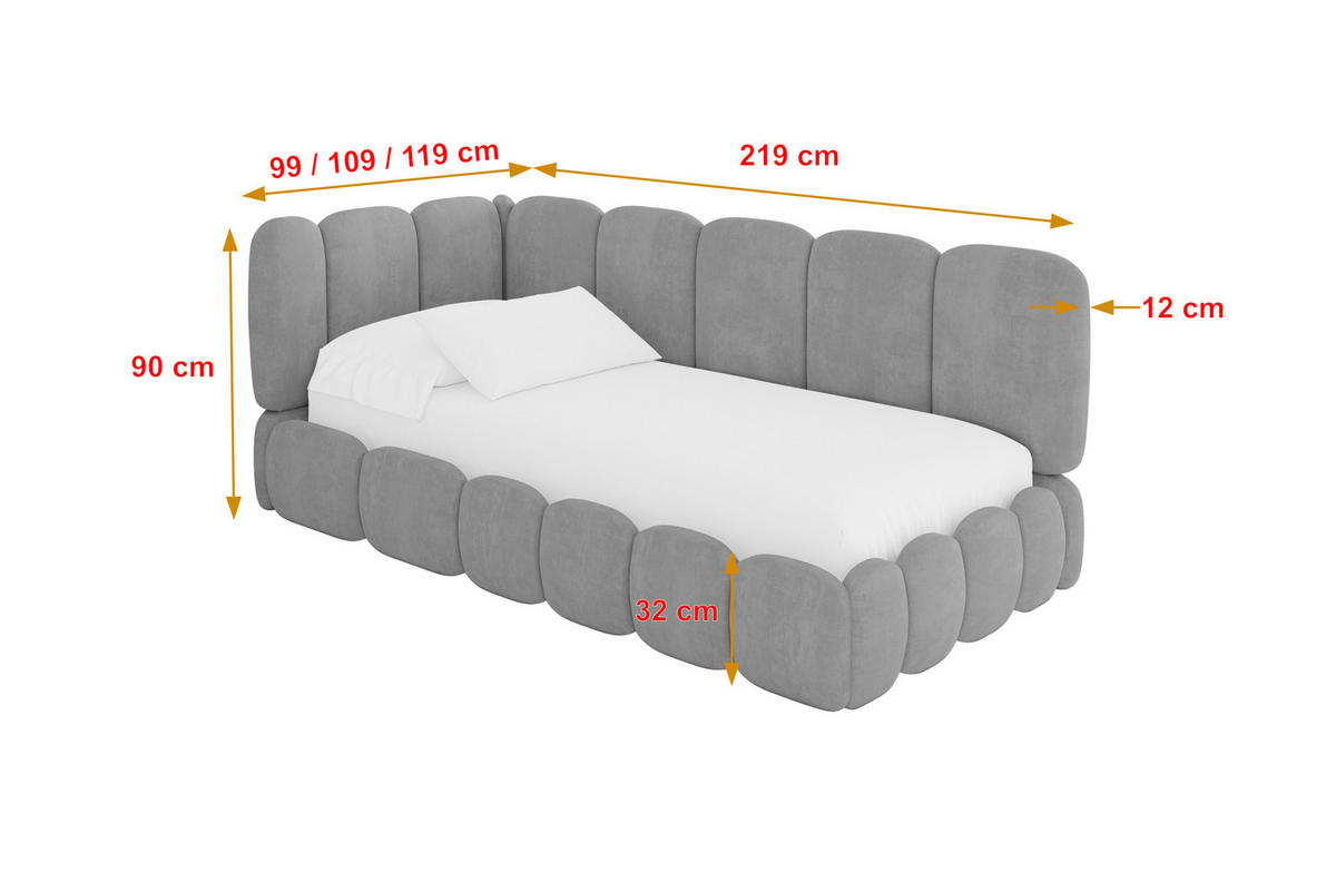 EINZELLBETT Jugendbett mit Bettkasten, Rechts - AVRY 100x200 Grau - Silberfarben, Holzwerkstoff/Textil (100/200cm) - ALTDECOR