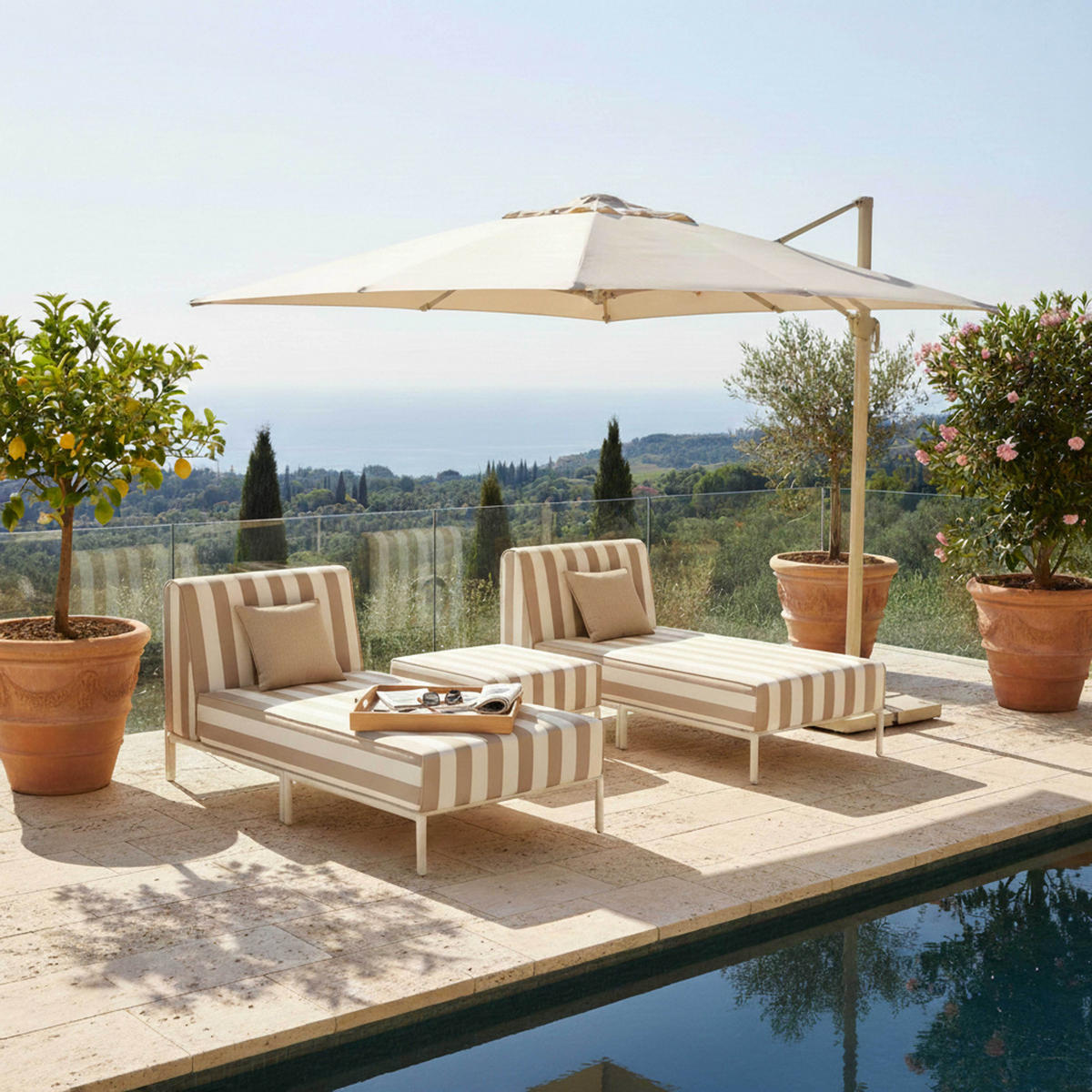 GARTENSOFA mit 3 Sitzplätzen, Beige - Beige, Metall - Oviala