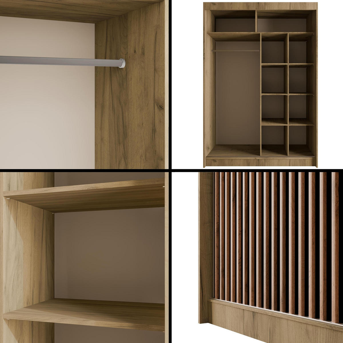 KLEIDERSCHRANK mit Lamel-Schiebetüren VILANv2 - 150 cm Eiche Kraft + Lamelle Eiche Wotan - Hellbraun/Eiche Wotan, Holzwerkstoff (150/215/61cm) - ALTDECOR