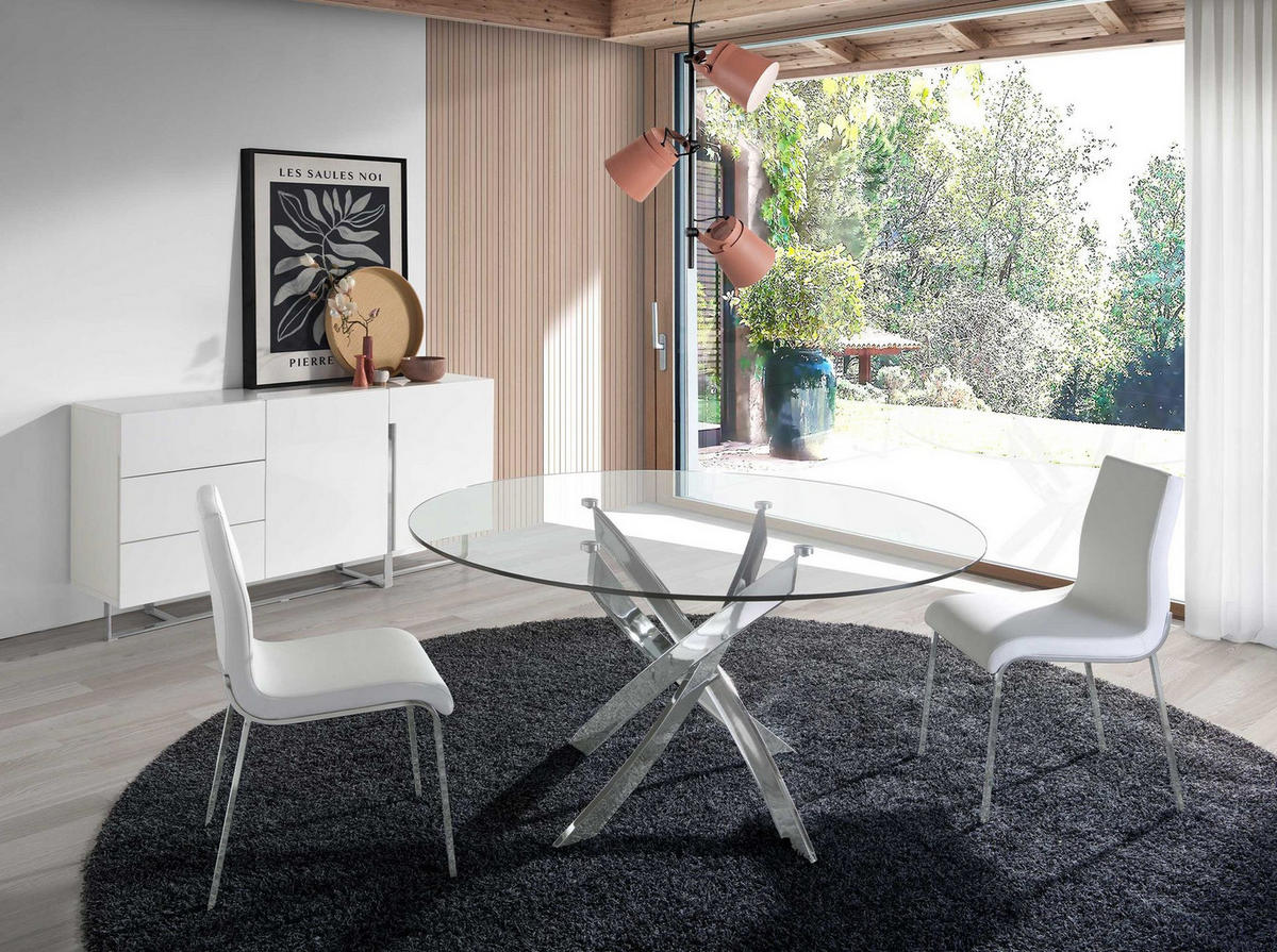 SIDEBOARD Sideboard aus weißem Holz und verchromtem Stahl 180/42/85 cm - Edelstahlfarben/Weiß, Holz/Metall (180/85/42cm) - ANGEL CERDA