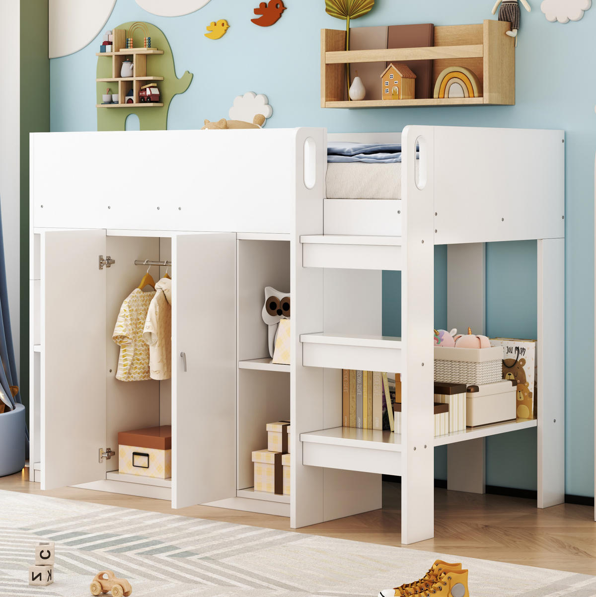 HOCHBETT 90/200 cm aus Holzwerkstoff mit Schrank und Regalen Weiß - Weiß, Holz (90/200cm) - Modenvie
