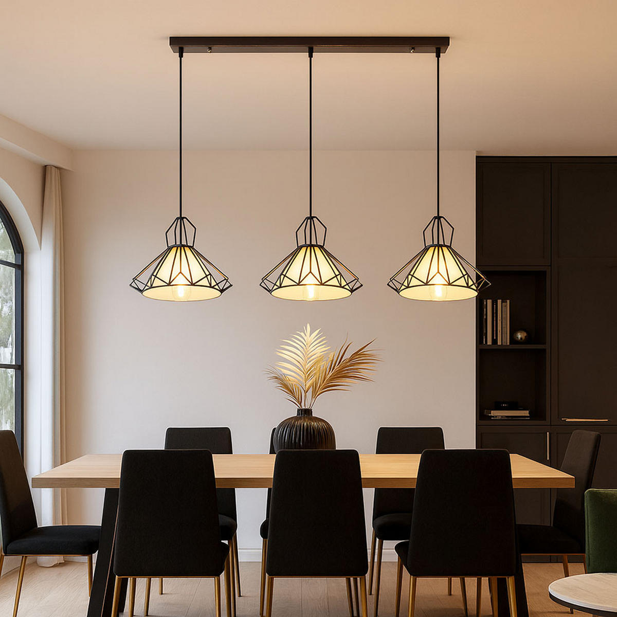 HÄNGELEUCHTE Metall Textil Schwarz 3-flammig - Schwarz, Metall (120/30/120cm)