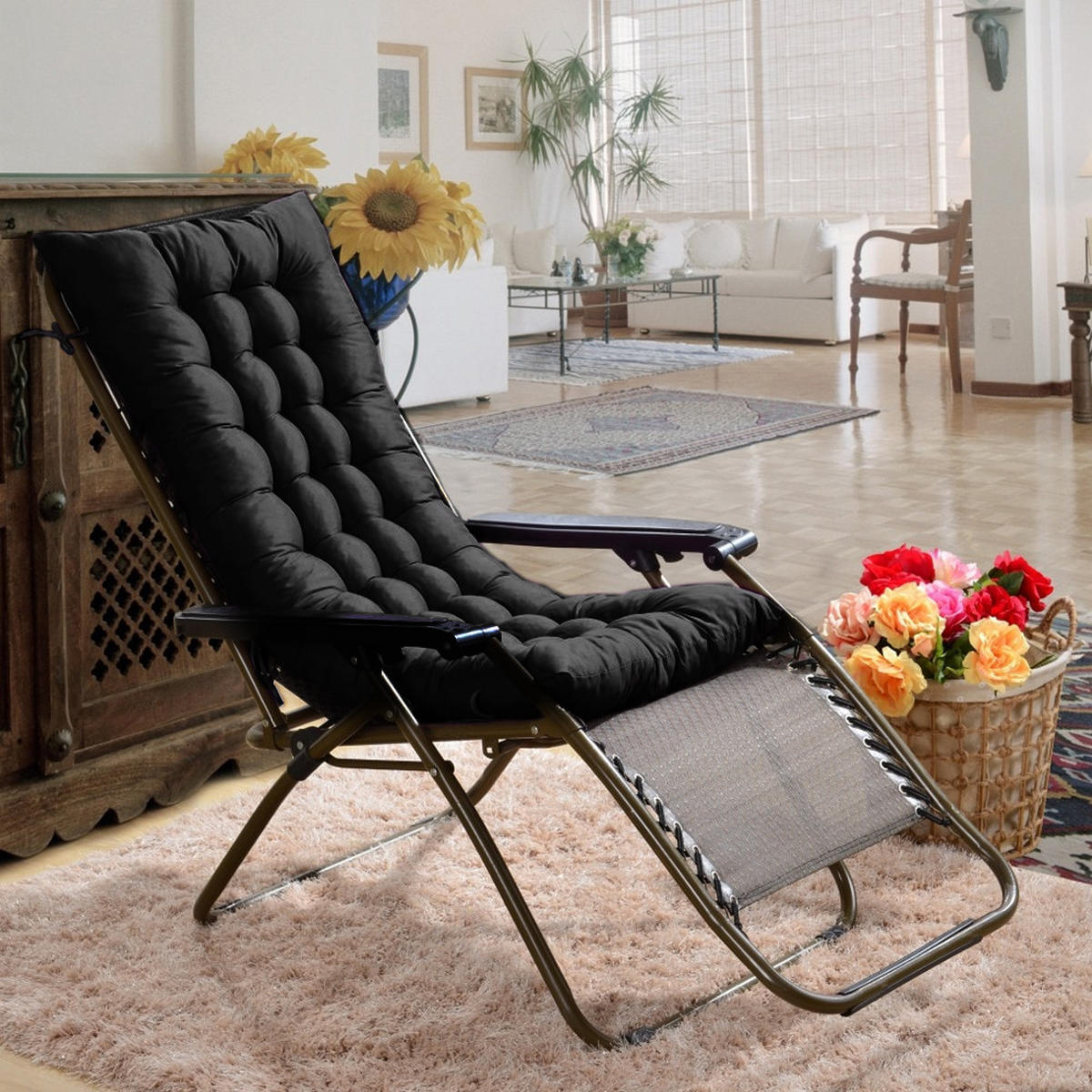 LIEGESTUHLKISSEN aus Baumwollmischung in Schwarz Dickes, weiches und bequemes für den Außenbereich - Schwarz, Textil (40/110cm) - Livingandhome