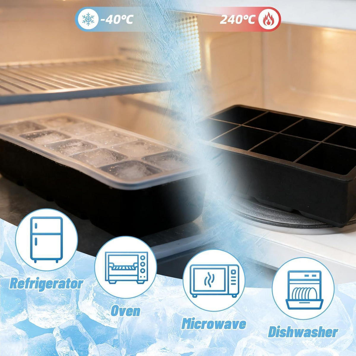 EISWÜRFELFORM Silikon 2er Set mit Deckel BPA-frei - Schwarz, Kunststoff (1/1/1cm)
