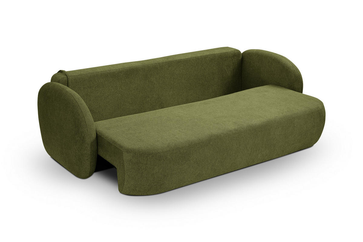 BETTSOFA AMICO Grün Geflochtener Stoff mit Schlaffunktion - Grün, Holz (238/86.5/101cm) - MASSENO